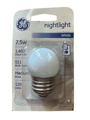 GE Nightlight Bulb S11, 7.5W Medium Base, White 120 Volts - Image 1 of 2