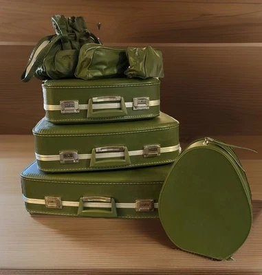 复古 MCM 6 件套鳄梨绿色行李箱硬壳行李箱套装罕见!  — 第 1/4 张图片