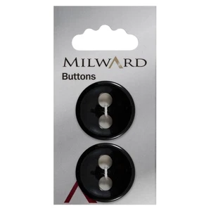 Milward Buttons: Carded: 27mm:5 Packs of 2: Black: 2-Hole Flat Button - Picture 1 of 2