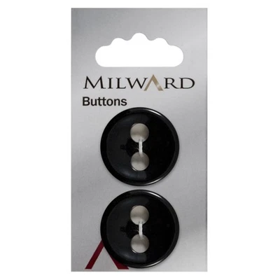 Milward Buttons: Carded: 27mm:5 Packs of 2: Black: 2-Hole Flat Button - Image 1 of 2