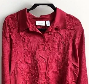 Chicos Women’s XL 3 Red Blouse Button Up Collared 3/4 Sleeve - Picture 1 of 7