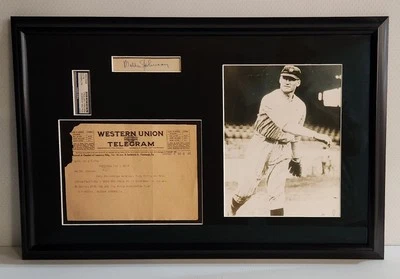 Autógrafo Walter Johnson PSA/DNA enmarcado con telegrama de la Serie Mundial de 1925 GM 1  Foto 1 de 4