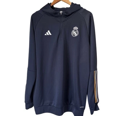 Adidas Real Madrid Authentic Soccer 1/4 Zip Hoodie  Jacket Navy Blue Size XL - Image 1 of 4