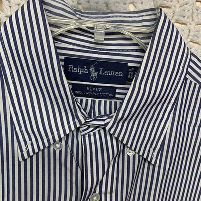 Ralph Lauren Blake Shirt Men M Blue White Striped  ButtonDown 100%Two-ply Cotton - Image 1 of 4