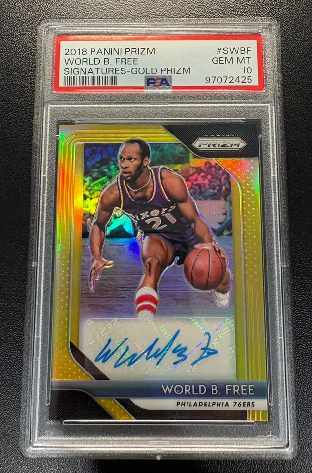 World B. Free 2018-19 Panini Prizm Signatures Prizms Gold Auto /10 PSA 10 POP 1 - Image 1 of 2