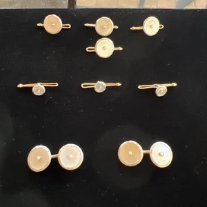 Krementz Vintage Cuff Link & Stud Set 14k Rose Gold With Platinum Bezel - Picture 1 of 11