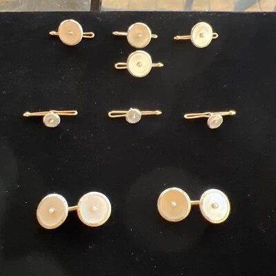 Krementz Vintage Cuff Link & Stud Set 14k Rose Gold With Platinum Bezel - Image 1 of 4