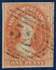 [st1408] AUSTRALIA Tasmania 1863 1d Chalon brick-red 4 margin SG 27 LUXURY PIECE