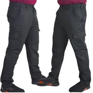 Mens Black Combat Cargo Work Trousers Knee Pad Pockets Heavy Duty Hardwearing - Picture 1 of 8