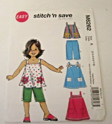 McCall's Pattern M6262 Stitch 'n Save Girls Top Shorts Pants Sizes 2 -8 uncut - Image 1 of 3