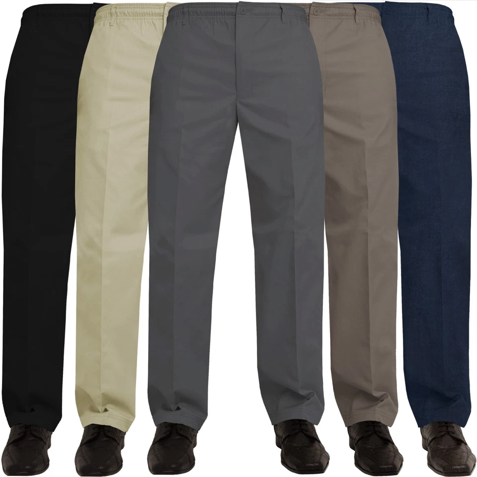 Mens Rugby Trousers Elasticated Waist Work Casual Smart Pants All Sizes W30 – 60 - Image 1 of 1