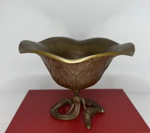 Antique Bronze Lotus Leaf Bowl Japanese Ornamental Art Nouveau - Picture 1 of 9