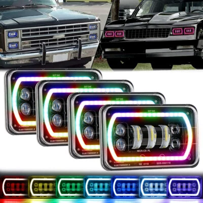 4PCS 4x6'' LED Headlights RGB Halo DRL Beam For Chevy C10 Pickup Truck 1980-1986 - Image 1 of 4