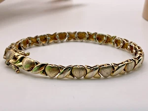 Sterling Silver Hearts Hugs & Kisses Bracelet Signed FAS 925 Gold Vermeil 7" - Picture 1 of 8