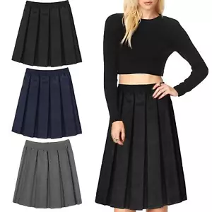 Ladies Elasticated Box Pleated Formal Smart Casual Knee Length Skirt Size S-XXL - Picture 1 of 5