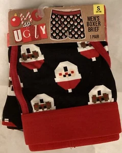 OMG so UGLY Men's Boxer Brief Underwear Digital White & Black Santa Size S 28-30 - Picture 1 of 2