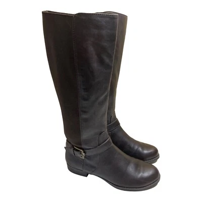 Isaac Mizrahi Live Mujer 6.5M Trote Cuero Marrón Elastizado Pantorrilla Botas Hasta la Rodilla Foto 1 de 4