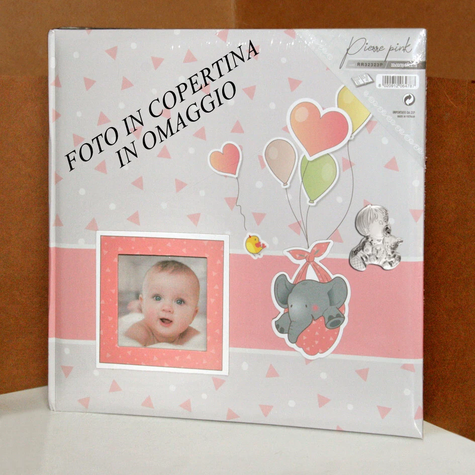 Album fotografico Nascita Battesimo generico targa argento 32x32 30 fogli P Pink - Immagine 1 di 1