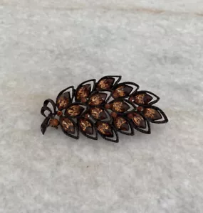 Beautiful Vintage Rhinestone M Jent Rhinestone Leaf Leaves Brooch Pin - Picture 1 of 5