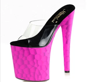 Womens Trendy Sexy Peep Toe PVC Sandals 20cm High Heels Party Dance Shoes Size D - Picture 1 of 14