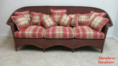 Antique Art Deco Wicker Patio Living Room Sofa Couch Love Seat Settee Cover