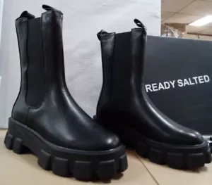 Ready Salted Women's Black Chunky Soles Platform Mid Calf Boots Size 11 620 AW - Picture 1 of 7