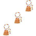  3 Sets Hawaiian Headband Necklace Hula Garland Grass Skirts