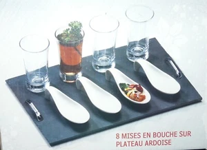 Aperitifgläser Set - 4 Gläser + 4 Löffel + Schieferplatte - Neu - R 3549 - Bild 1 von 2