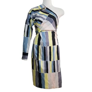 Vestido Emilio Pucci Pequeño 36 EE. UU. 6 Un Hombro Seda Envoltura Bloques de Color Camisa Nuevo - Imagen 1 de 9