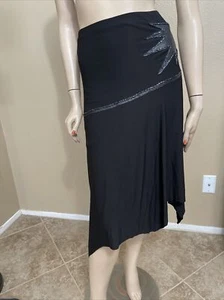 Damenrock schwarz Polyester Party doppellagig Perlen Leder Patches Größe M/L - Bild 1 von 11