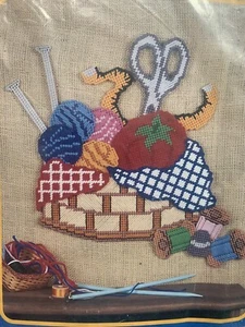 Sewing Basket Needlepoint Plastic Canvas Kit Temptations NIP 14x15 - Picture 1 of 8
