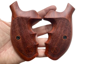 New! Padauk Wood Combat Grips For S&W N frame Round Butt Rough Texture Open Back - Picture 1 of 10