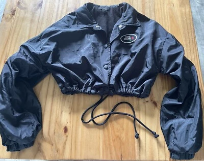 Forever 21 cropped jacket Women’s Medium Black Striped Sleeves Snaps String - Image 1 of 4