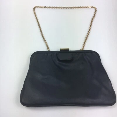 Calderon Black Gold Tone Framed Slide Lock Metal Chain Strap Handbag - Image 1 of 4