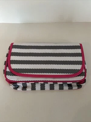 Bolsa de maquillaje cosmético Thirty One triple plegable compartimentos con cremallera espejo gris/rosa Foto 1 de 4