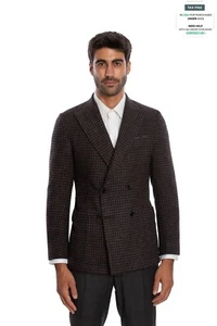 $2300 LUIGI BORRELLI Brown Double Breasted Jacket Flannel Wool Silk 36 US 46 EU - Picture 1 of 7