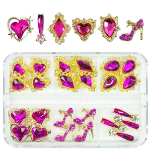 24 pezzi strass per unghie rosa 1 scatola ciondoli per unghie stile lusso - rosso rosa - Foto 1 di 4