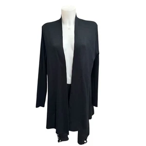 Eileen Fisher schwarzer Strick Open Front Long Cardigan Seide Baumwolle Interlock Gr. L NEU - Bild 1 von 9