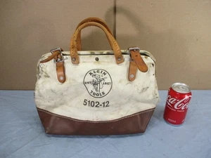 Vintage Klein Tools 5102-12 Heavy Duty Canvas & Leather Lineman's Tool Bag - Picture 1 of 11