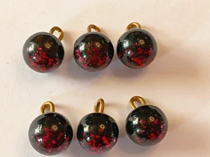6 x Vintage Red Foil Glass Buttons / Sewing / Round (2125) - Picture 1 of 7