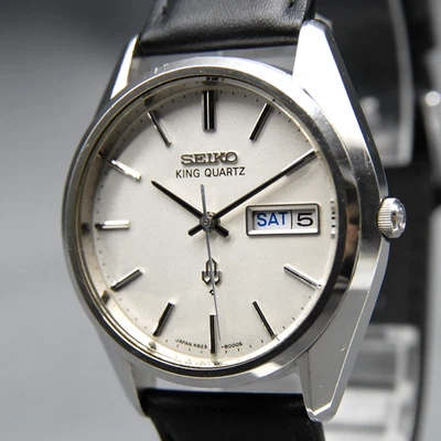 [EXC + 5] Винтажные кварцевые мужские часы SEIKO King 4823-8000 36 мм серебряный циферблат день/дата - Изображение 1 из 4