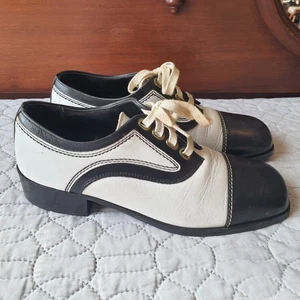 Vintage 70er Sears schwarz & weiß Herren Größe 8,5 D Saddle elegante Schnürschuhe - Bild 1 von 11