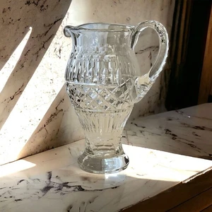Crystal Pitcher 9 1/2" Tall Footed Decorative Design Applied Handle Unbranded - Picture 1 of 10