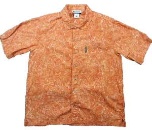 Camisa Aloha Hawaiana Columbia Para Hombre Algodón Naranja con Pez Blanco Estilo Batik Talla L - Imagen 1 de 12