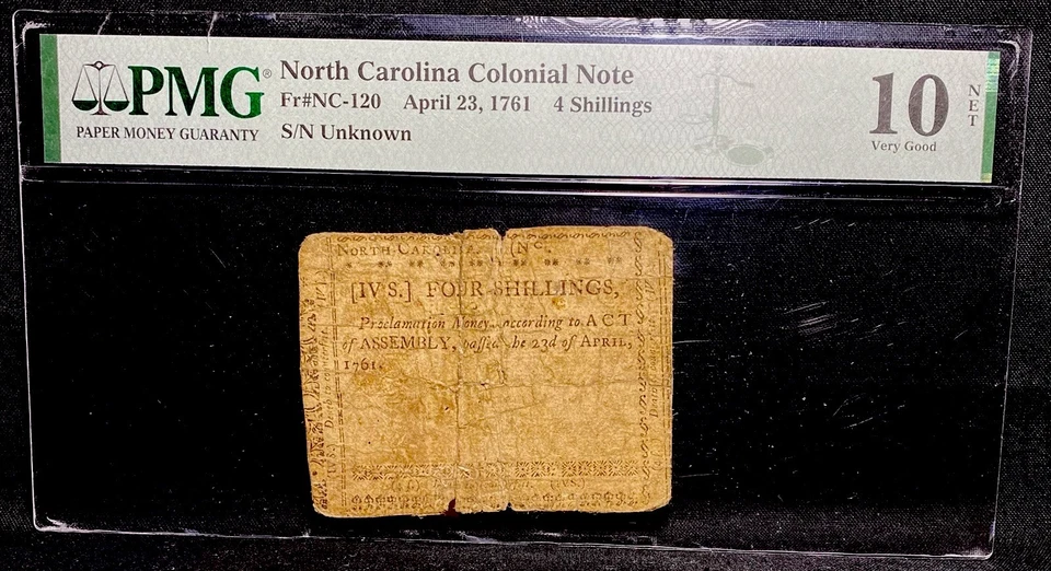 1761 NORTH CAROLINA American Revolution Colonial Currency Bank Note, NC-120 PMG - Image 1 of 4