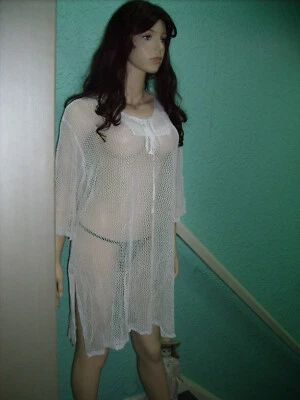 Sexy Kleid, Strandkleid, Cover Up, häkellook natur weiß, Größe 4XL, Weite 150 cm - Bild 1 von 4