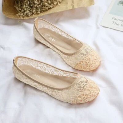 Женские выдалбливают сетки плоскостях туфли круглый носок повседневный скольжения на комфорт дышащий - Изображение 1 из 4