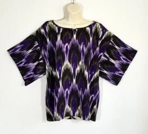 Michael Michael Kors Women Large Purple Black Top Blouse Cold Shoulder Abstract - Picture 1 of 8