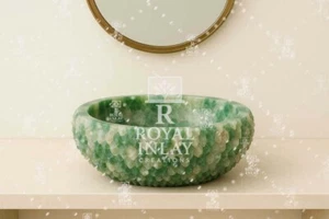 15" Handcrafted Aventurine & Quartz Stone Sink Natural Green Gemstone Basin - Picture 1 of 7