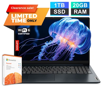 2025 Lenovo IdeaPad Laptop 15.6" Intel Dual-Core, 20GB RAM 1TB SSD, 1-Yr MS 365 - Image 1 of 4
